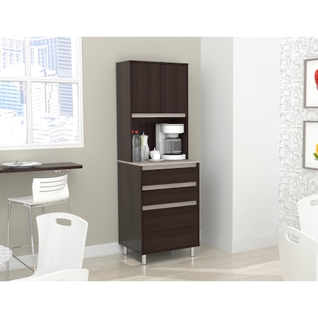 INVAL Breakroom Cabinet With 4-Doors and 3-Drawers 23.62 in W x 11.89 in D x 70.87 in H in Espresso and Amber Grey AL-3913